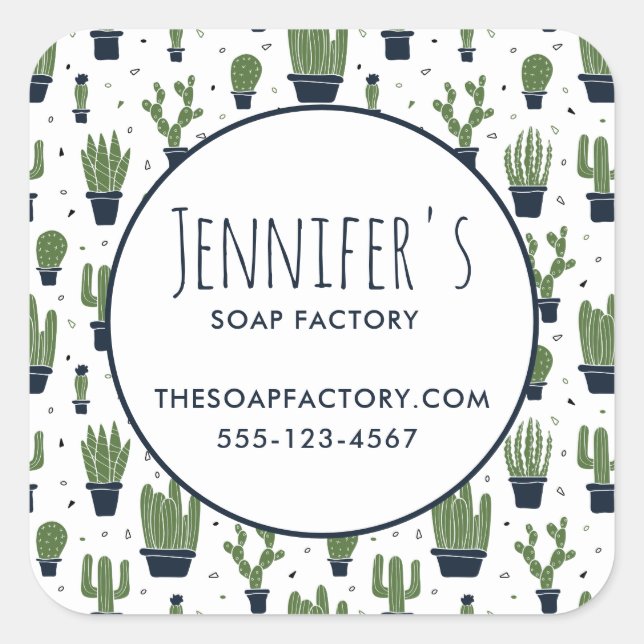 Pegatina Cuadrada Negocio del patrón del desierto de Cactus verdes o (Anverso)