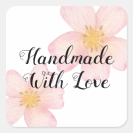 Pegatina Cuadrada Negocio Pequeño Hecho a Mano Con Amor - Floral Ros