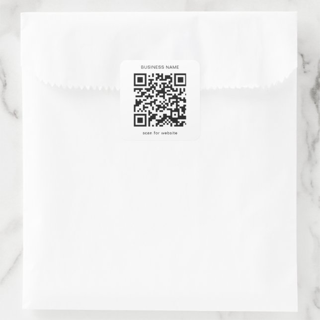 Pegatina Cuadrada Negocio simple de código QR en blanco y negro (Bolso)