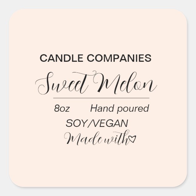 Pegatina Cuadrada Negocio Simple de Velas Veganas de Soja (Anverso)