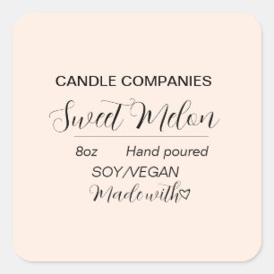 Pegatina Cuadrada Negocio Simple de Velas Veganas de Soja