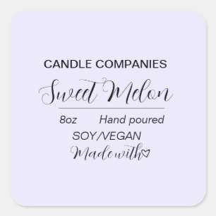 Pegatina Cuadrada Negocio Simple de Velas Veganas de Soja