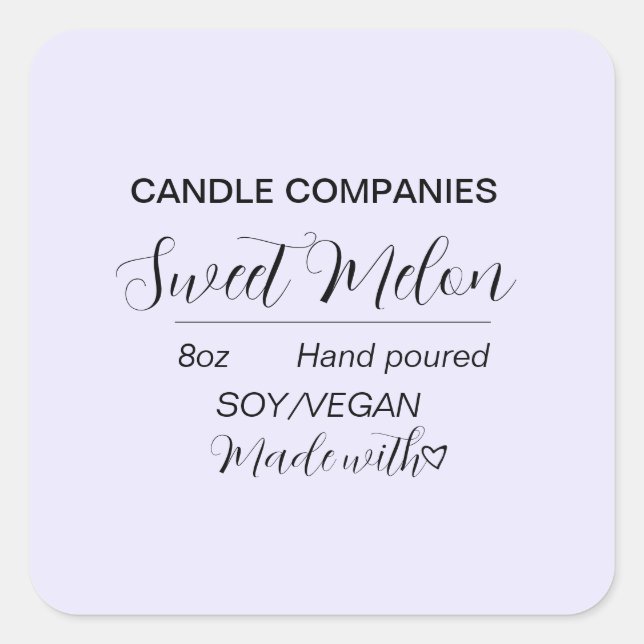 Pegatina Cuadrada Negocio Simple de Velas Veganas de Soja (Anverso)
