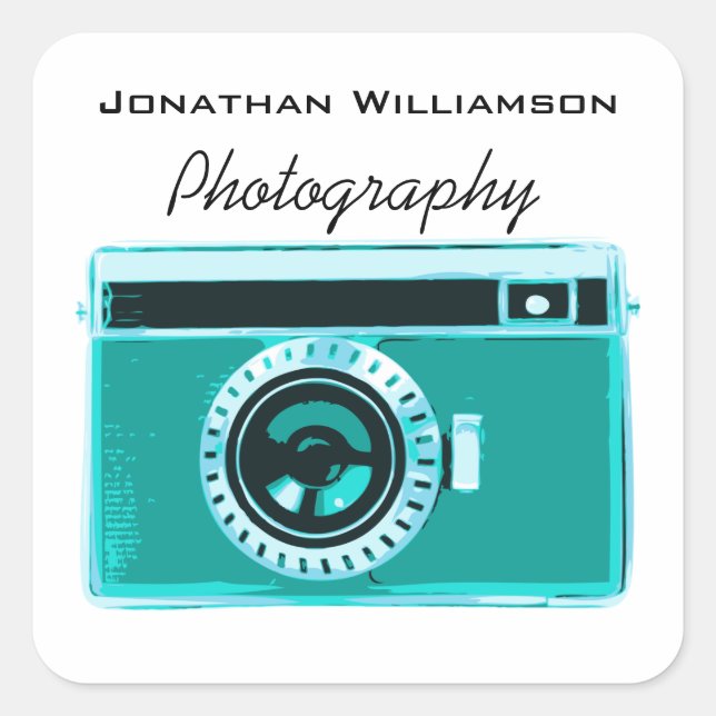 Pegatina Cuadrada Negocios de fotografía con cámara Aqua (Anverso)