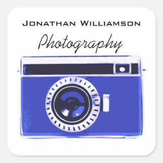 Pegatina Cuadrada Negocios de fotografía con cámara azul