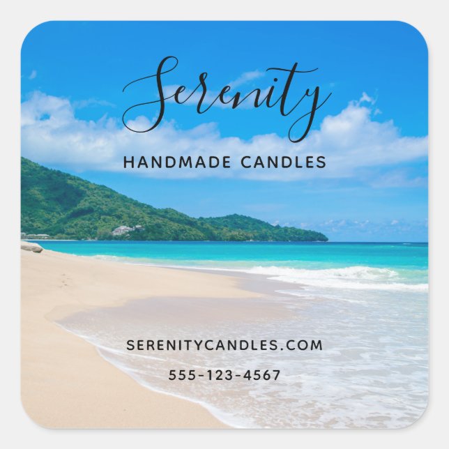 Pegatina Cuadrada Negocios de fotografía panorámica de playa tropica (Anverso)