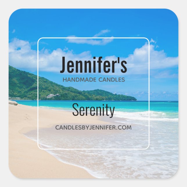 Pegatina Cuadrada Negocios de Velas de Playa Tropical (Anverso)