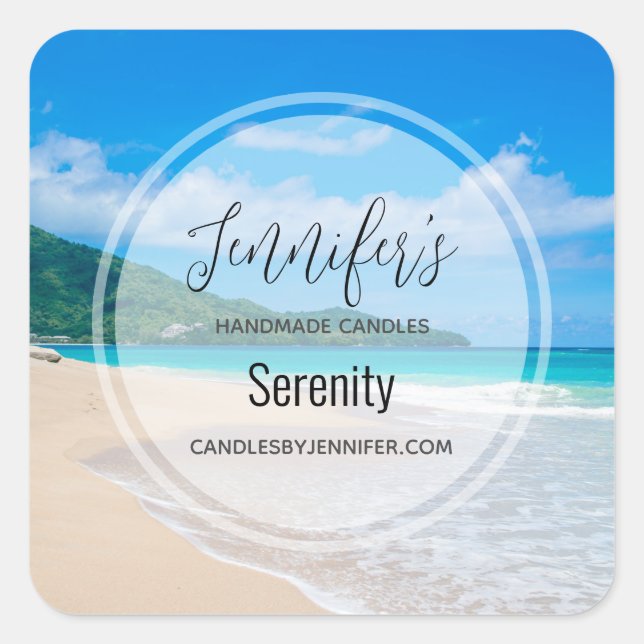 Pegatina Cuadrada Negocios de Velas de Playa Tropical (Anverso)