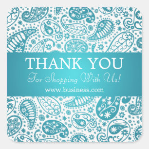 Pegatina Cuadrada Negocios Gracias Moda Paisley Turquoise