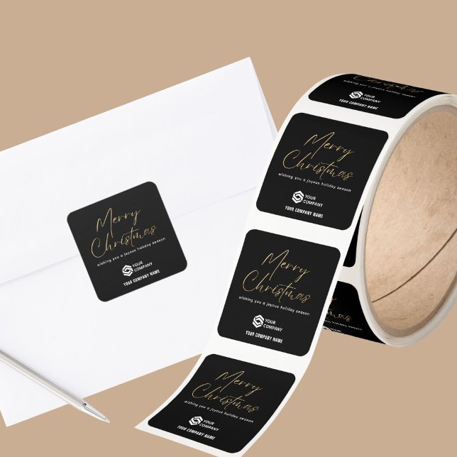 Pegatina Cuadrada Negra Gold Elegante Navidades Personalizado Logo B (Subido por el creador)