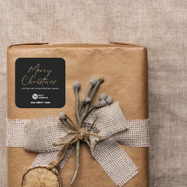 Pegatina Cuadrada Negra Gold Elegante Navidades Personalizado Logo B