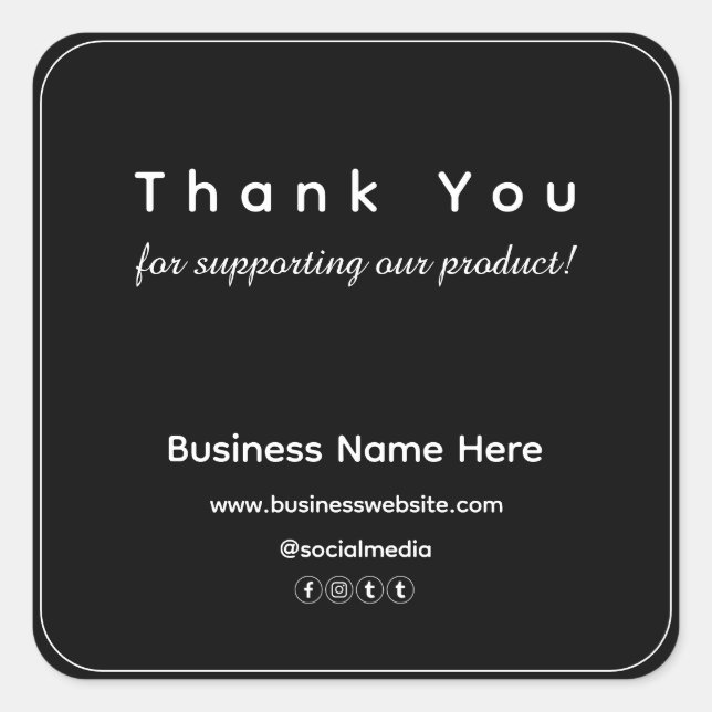 Pegatina Cuadrada Negra y moderna empresa Minimalista gracias (Anverso)