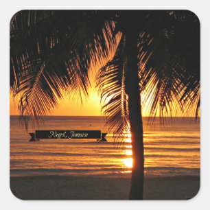 Pegatina Cuadrada Negril, Jamaica al atardecer