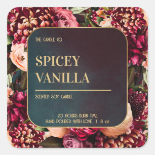 Pegatina Cuadrada Negrita Floral Dorado Luxury Soja Candle Label