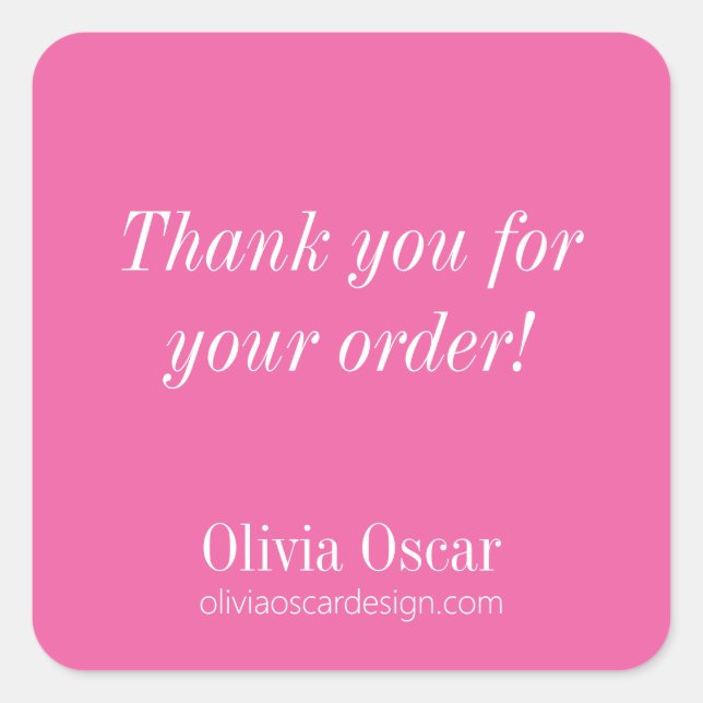 Pegatina Cuadrada Negrita Moderna, Hot Pink Simple Business Gracias (Anverso)