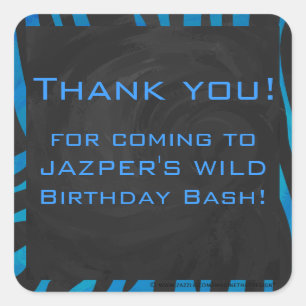 Pegatina Cuadrada Negro cebra y azul con monograma