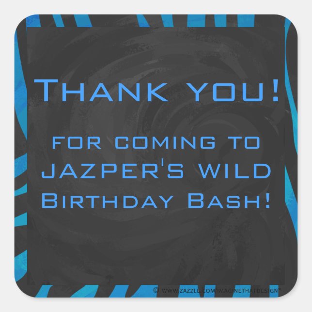 Pegatina Cuadrada Negro cebra y azul con monograma (Anverso)