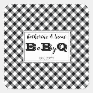 Pegatina Cuadrada Negro   Cheques blancos Bebé Q BBQ Shower