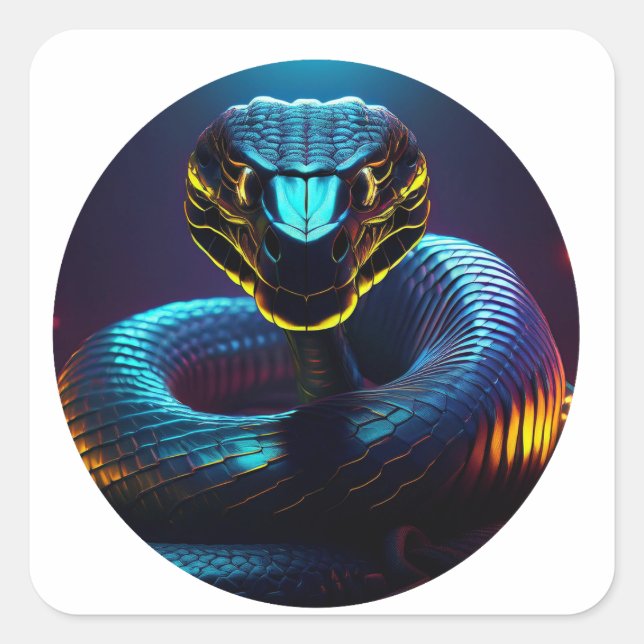 Pegatina Cuadrada negro Cobra Snake In Your Face (Anverso)