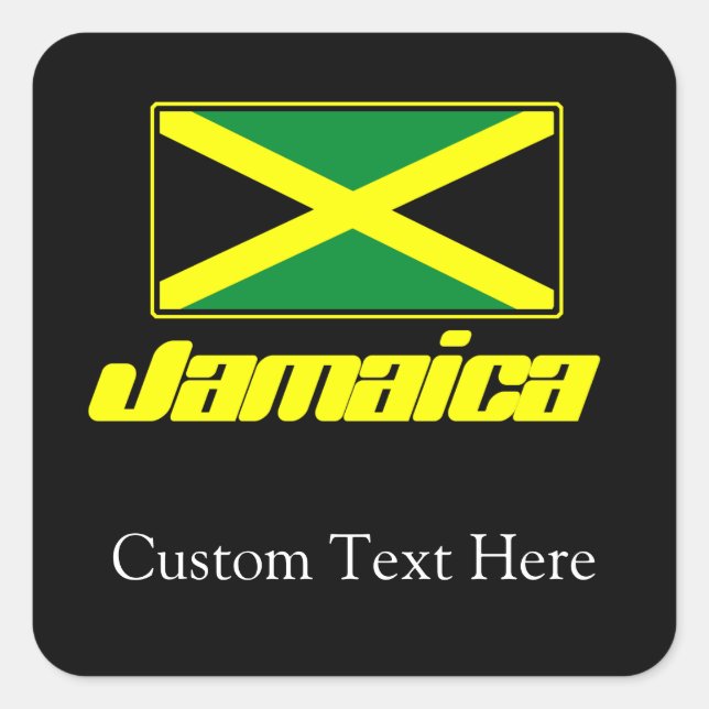 Pegatina Cuadrada Negro con bandera de Jamaica (Anverso)