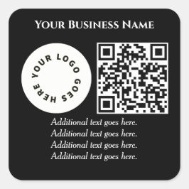 Pegatina Cuadrada Negro con código QR añada tu propio texto y logoti