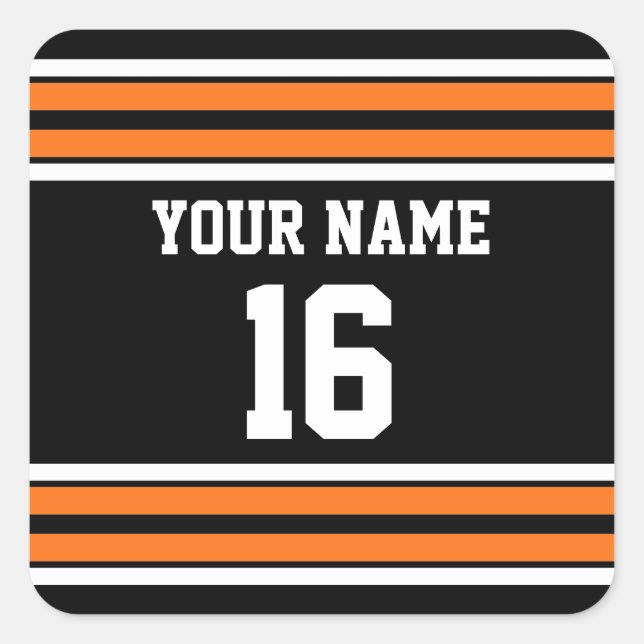Pegatina Cuadrada Negro con Naranja White Stripes Team Jersey (Anverso)