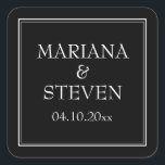 Pegatina Cuadrada Negro Minimalista moderno<br><div class="desc">Pegatinas de bodas modernas para favorecer la recepción de tu boda,  la cena de ensayo y la ducha de novias en el borde minimalista de la temática negra,  barware.</div>