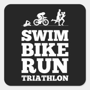 Pegatina Cuadrada Negro ・ Motivación de triatlón en bicicleta de nat