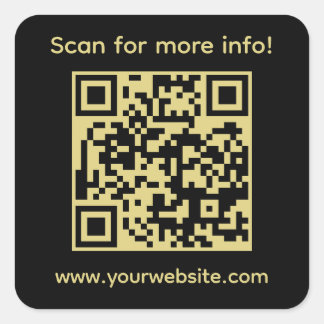 Pegatina Cuadrada Negro, oro, código QR y texto personalizado