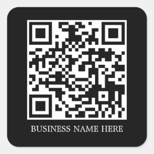 Pegatina Cuadrada Negro, sencillo, moderno código QR Nombre comercia