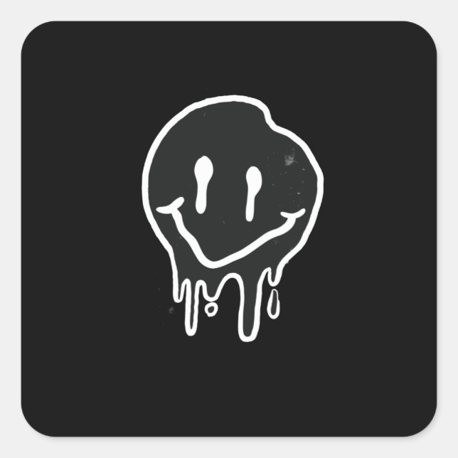 Pegatina Cuadrada Negro sonriente (Anverso)