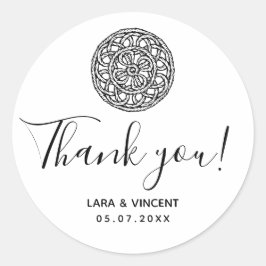 Pegatina Cuadrada Negro y blanco Gracias estilo de macrame