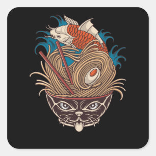 Pegatina Cuadrada Neko Ramen