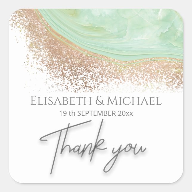 Pegatina Cuadrada Neo mint rosa oro agate calligraphy gracias (Anverso)