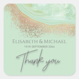 Pegatina Cuadrada Neo mint rosa oro agate calligraphy gracias