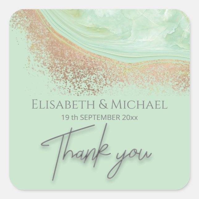Pegatina Cuadrada Neo mint rosa oro agate calligraphy gracias (Anverso)