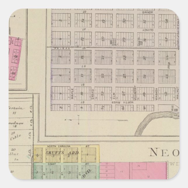 Pegatina Cuadrada Neodesha, La Fontaine, Coyville, Altoona, Kansas (Anverso)