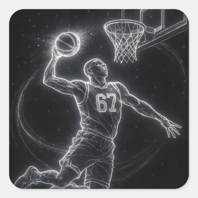 Pegatina Cuadrada Neon Basketball Player Number 67 (Anverso)