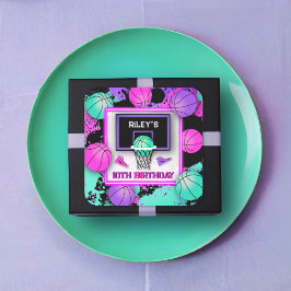 Pegatina Cuadrada Neon Basketball Sneakers & Paint Splatter Cumpleañ