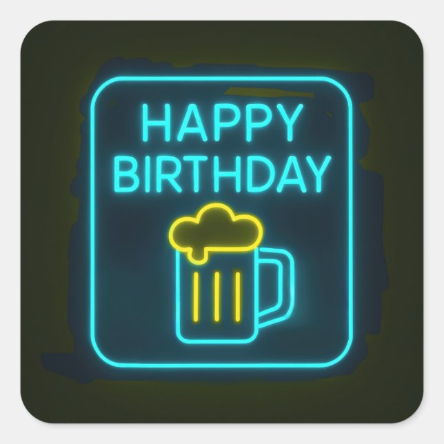 Pegatina Cuadrada Neon Birday Beer Mug On Black (Anverso)