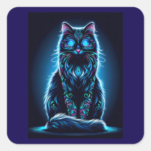 Pegatina Cuadrada Neon Cat Vivid Background-97948