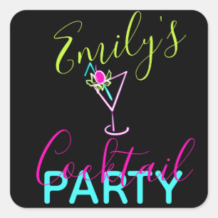 Pegatina Cuadrada Neon Cocktail Fiesta de Arte Moderno