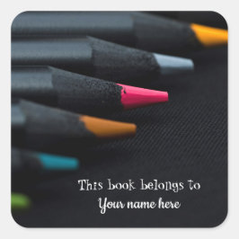 Pegatina Cuadrada Neon Coloring Pencils "Este libro pertenece a..."