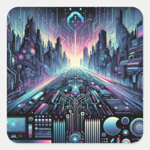 Pegatina Cuadrada Neon Cyberworld