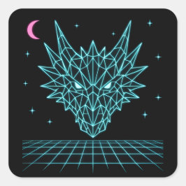 Pegatina Cuadrada Neon Dragon Synthwave – Bestia de Fuego Retro