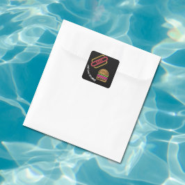 Pegatina Cuadrada Neon Fast Food Monograma Nombre Vibrante