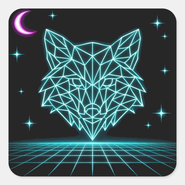 Pegatina Cuadrada Neon Fox Synthwave - Retro Electric Hunter (Anverso)