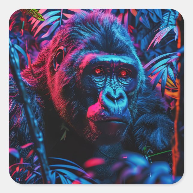Pegatina Cuadrada Neon Gorilla (Anverso)
