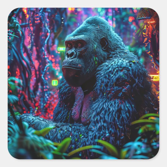 Pegatina Cuadrada Neon Gorilla (Anverso)