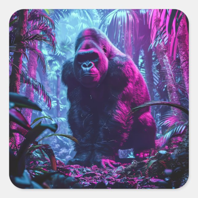 Pegatina Cuadrada Neon Gorilla (Anverso)